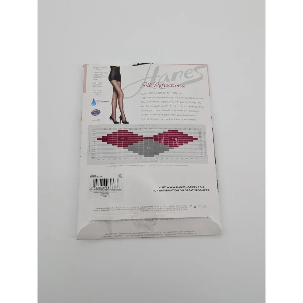 Hanes Silk Reflections Pantyhose Size AB Barely Black Control Top New